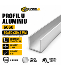 Profil U aluminiu 30 x 50 x 30 x 2 mm, 6 metri Profil U aluminiu 30 x 50 x 30 x 2 mm, 6 metri